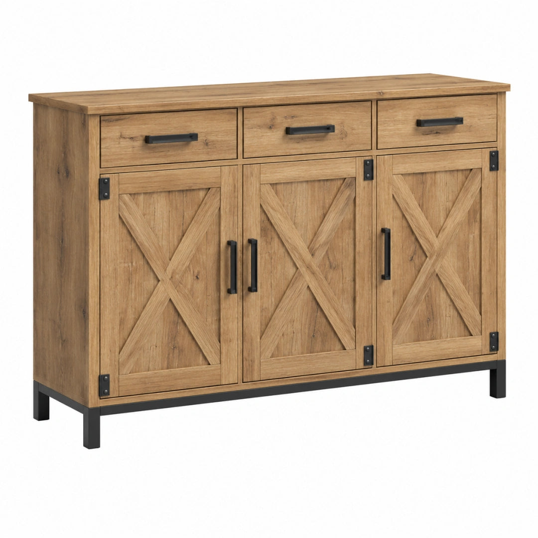 Buffet 120 x 40 x 90 cm en bois brun avec 3 tiroirs et 3 portes style industriel