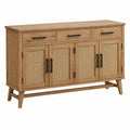 Buffet 160 x 40 x 90 cm bois brun avec cannage rangement style bohème