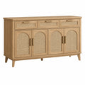Buffet 160 x 45 x 85 cm en bois naturel et cannage style vintage avec rangement