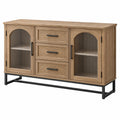 Buffet de rangement 140 x 40 x 85 cm panneaux aspect bois brun verre strié style industriel