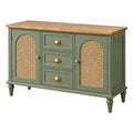 Buffet de rangement 140 x 40 x 85 cm vert et bois avec cannage