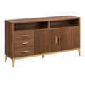 Buffet 160 x 40 x 85 cm effet bois brun avec 3 tiroirs et 2 portes style contemporain