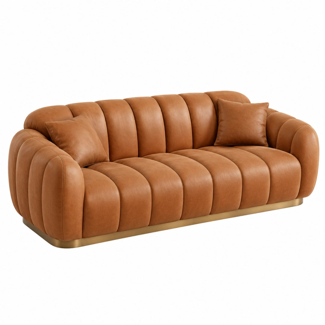 Canapé 3 places 220 x 95 x 78 cm en similicuir cognac style contemporain pour salon