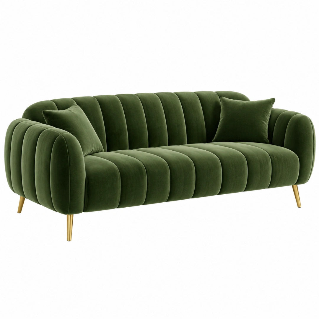 Canapé 2 places 180 x 90 x 78 cm en velours vert foncé style contemporain