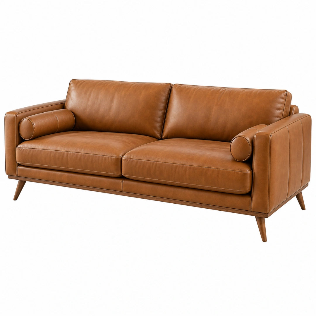 Canapé 2 places 180 x 90 x 85 cm aspect cuir camel style moderne