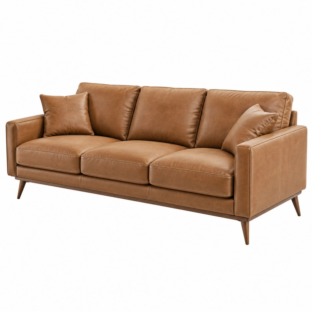 Canapé 3 places 220 cm revêtement aspect cuir marron style contemporain
