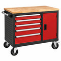 Servante d atelier 100 x 50 x 95 cm en acier noir et rouge avec plan de travail en bois