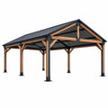 Abri voiture 600 x 300 x 280 cm en bois et métal noir avec toit incliné