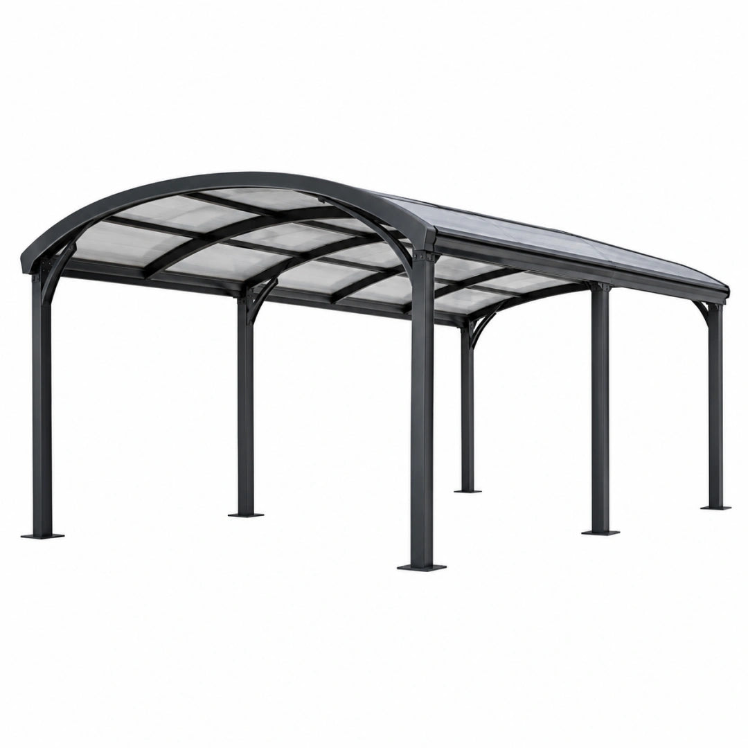 Abri voiture 500 x 300 x 250 cm en acier noir avec toit transparent