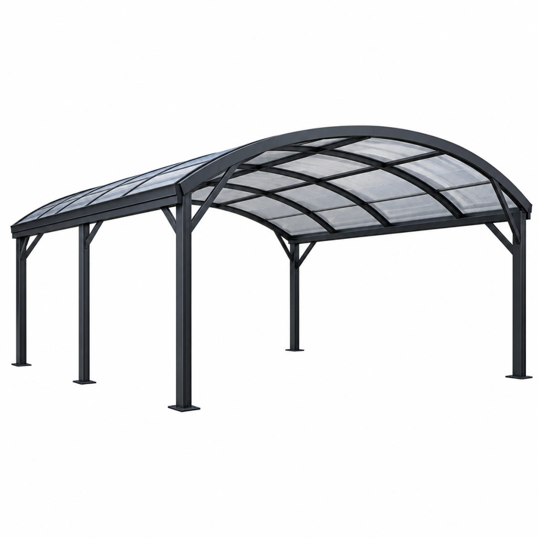 Abri voiture 500 x 300 x 250 cm acier noir toit en polycarbonate arqué