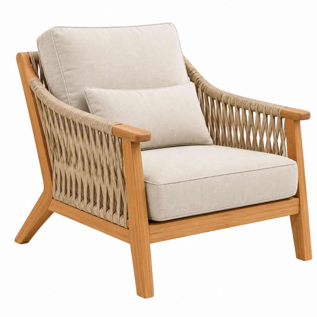 Fauteuil 76 x 82 x 86 cm en bois naturel et corde beige style bohème