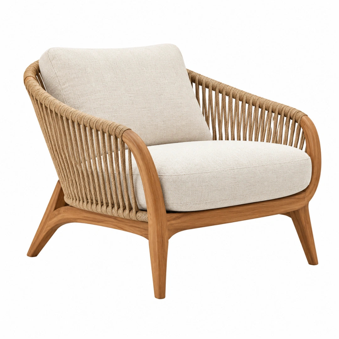 Fauteuil 78 x 75 x 82 cm en bois naturel et corde beige style bohème