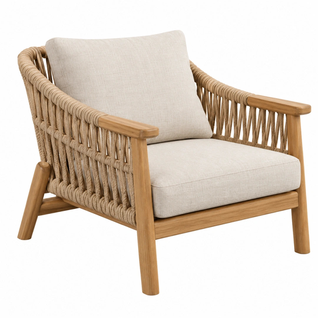 Fauteuil 75 x 80 x 80 cm en bois et corde beige style naturel