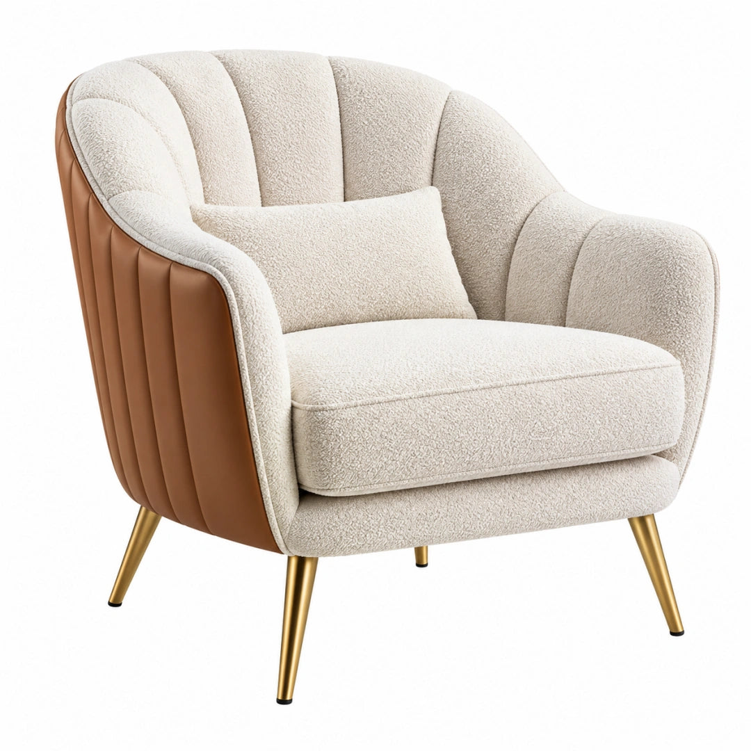Fauteuil 82 x 78 x 88 cm en tissu bouclette beige et aspect cuir marron style contemporain