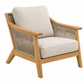 Fauteuil 76 x 82 x 82 cm en bois naturel et corde taupe avec assise textile style contemporain