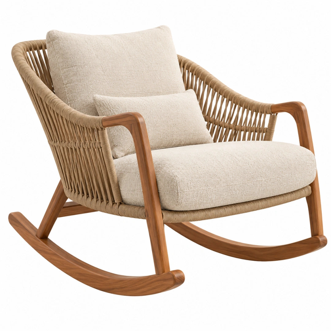 Fauteuil à bascule 90 x 75 x 95 cm en bois et corde tressée beige style naturel