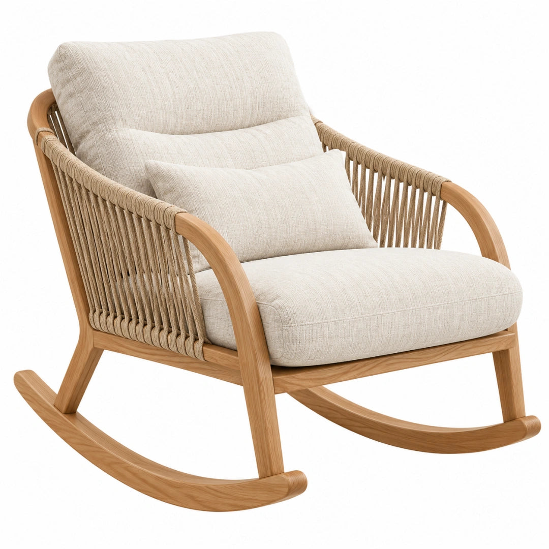 Fauteuil à bascule 100 x 75 x 95 cm en bois et corde beige style naturel