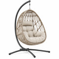 Fauteuil suspendu 105 x 105 x 195 cm en fibres tressées beige avec support acier noir style bohème