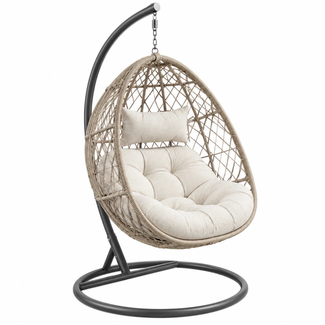 Fauteuil suspendu 105 x 105 x 195 cm en fibres tressées beige et métal noir style bohème