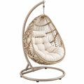 Fauteuil suspendu 105 x 105 x 195 cm en métal et rotin synthétique beige avec support