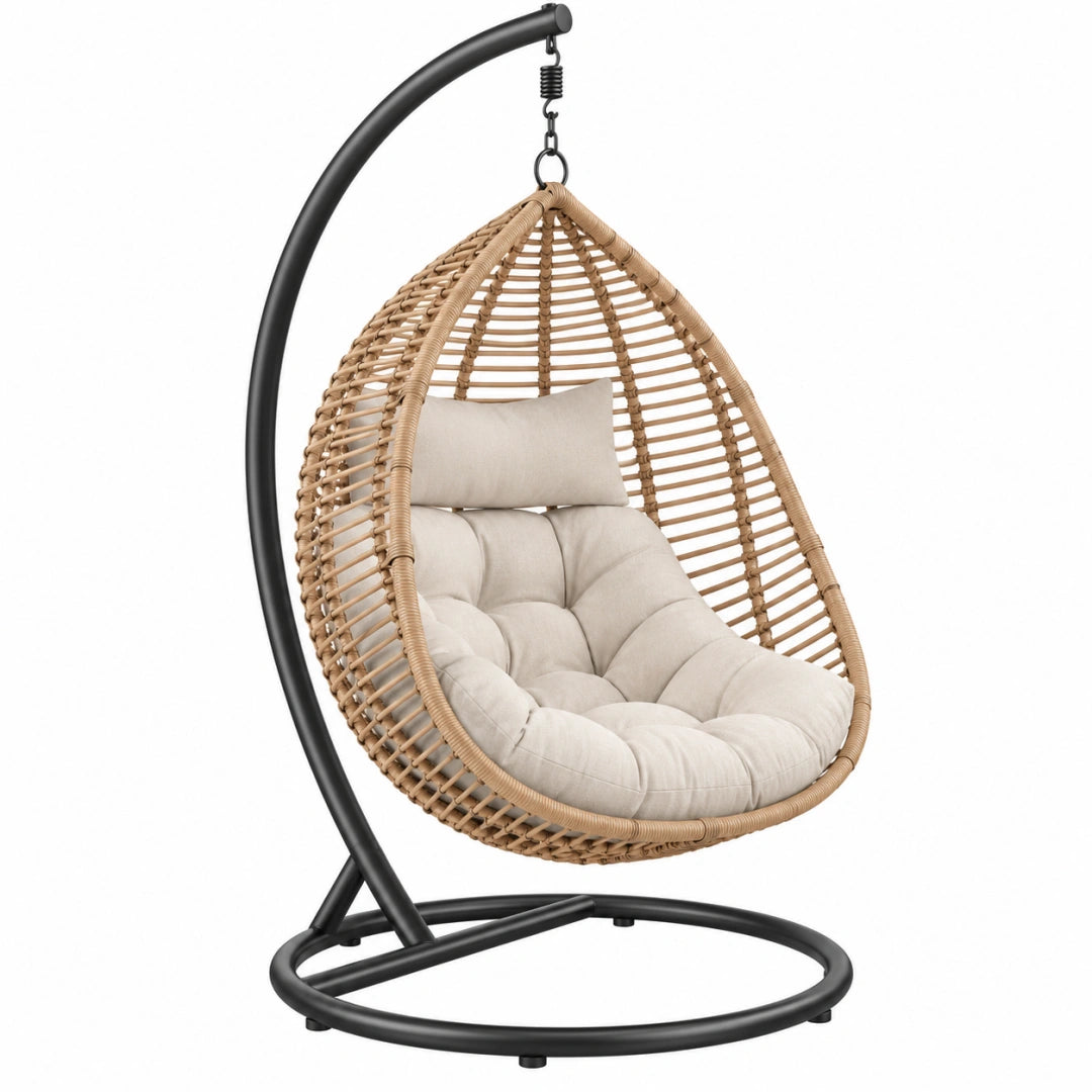Fauteuil suspendu 105 x 105 x 195 cm fibres tressées beige noir style bohème