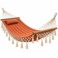 Hamac 320 x 150 cm en coton terracotta avec barres en bois style bohème