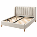 Lit double 160 x 200 cm en tissu beige avec sommier à lattes style contemporain