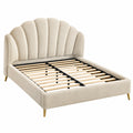 Lit double 160 x 200 cm en tissu bouclette beige avec sommier à lattes style art déco