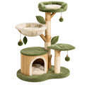 Arbre à chat 60 x 50 x 145 cm en bois et peluche vert crème avec griffoirs et niches