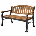 Banc de jardin 120 cm en bois marron et acier noir avec accoudoirs style classique